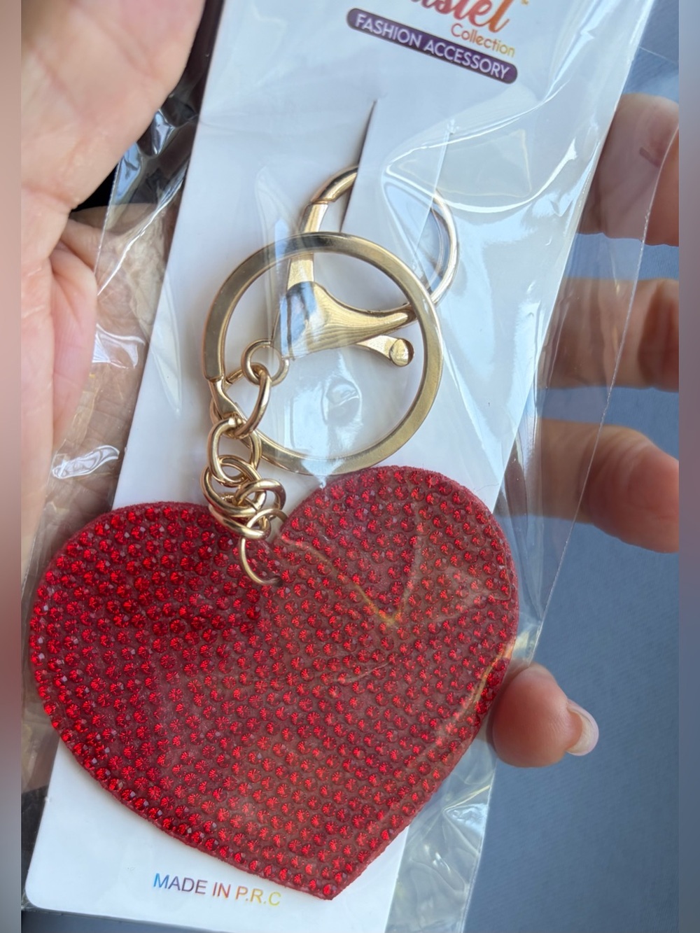 Red Heart Crystal Keychain - Gold Hardware